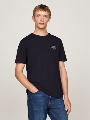 camiseta de cuello redondo con logo blue de hombres tommy hilfiger