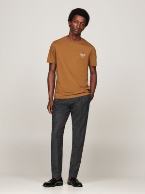 brown logo crew neck t-shirt for men tommy hilfiger