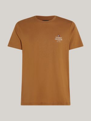 brown logo crew neck t-shirt for men tommy hilfiger