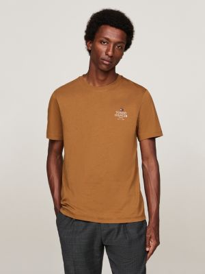 brown logo crew neck t-shirt for men tommy hilfiger