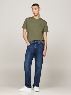 t-shirt à logo et col ras-du-cou vert pour hommes tommy hilfiger