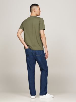 t-shirt à logo et col ras-du-cou vert pour hommes tommy hilfiger