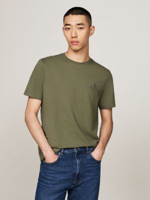 grün t-shirt mit logo und rundhalsausschnitt für herren - tommy hilfiger