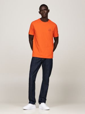 orange t-shirt mit logo und rundhalsausschnitt für herren - tommy hilfiger