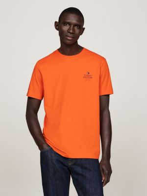 orange t-shirt met ronde hals en logo voor heren - tommy hilfiger