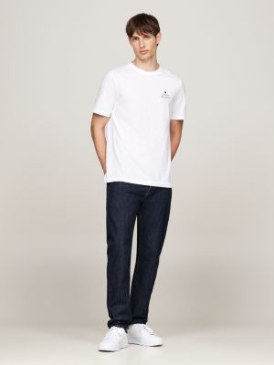 t-shirt à logo et col ras-du-cou blanc pour hommes tommy hilfiger