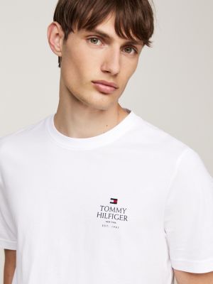 weiß t-shirt mit logo und rundhalsausschnitt für herren - tommy hilfiger