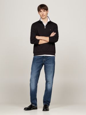 black quarter-zip intechno knit sweatshirt for men tommy hilfiger