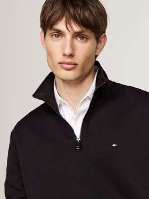 black quarter-zip intechno knit sweatshirt for men tommy hilfiger