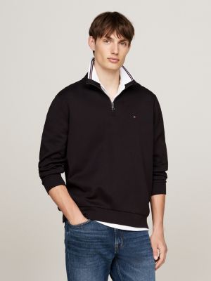 black quarter-zip intechno knit sweatshirt for men tommy hilfiger