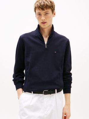 blue quarter-zip intechno knit sweatshirt for men tommy hilfiger