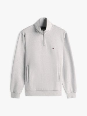 grijs sweatshirt met 1/4-rits en logo voor heren - tommy hilfiger