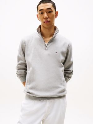 grau sweatshirt mit logo und viertel-reißverschluss für herren - tommy hilfiger