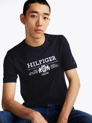 blue t-shirt mit wappen und aufgesticktem logo für herren - tommy hilfiger
