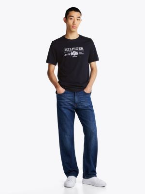 blau t-shirt mit wappen und aufgesticktem logo für herren - tommy hilfiger