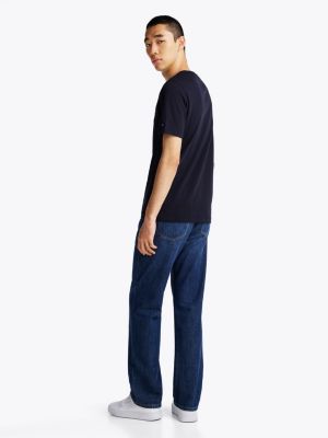 blau t-shirt mit wappen und aufgesticktem logo für herren - tommy hilfiger