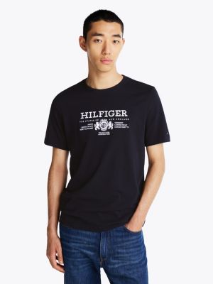 blue t-shirt mit wappen und aufgesticktem logo für herren - tommy hilfiger