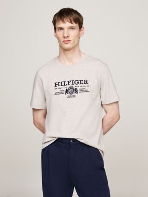 brown crest logo embroidery t-shirt for men tommy hilfiger