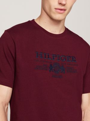 paars t-shirt met geborduurd embleemlogo voor heren - tommy hilfiger