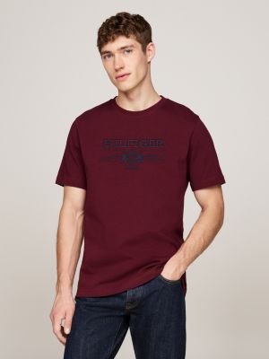 purple t-shirt met geborduurd embleemlogo voor heren - tommy hilfiger