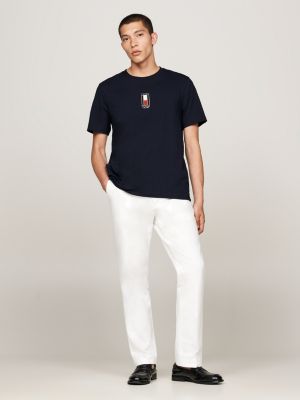 t-shirt con bandiera verticale ricamata blu da uomini tommy hilfiger