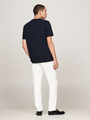 t-shirt con bandiera verticale ricamata blu da uomini tommy hilfiger