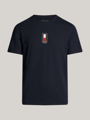 t-shirt con bandiera verticale ricamata blu da uomini tommy hilfiger