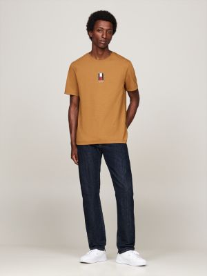 brown vertical flag embroidery t-shirt for men tommy hilfiger