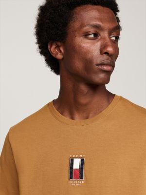 brown vertical flag embroidery t-shirt for men tommy hilfiger