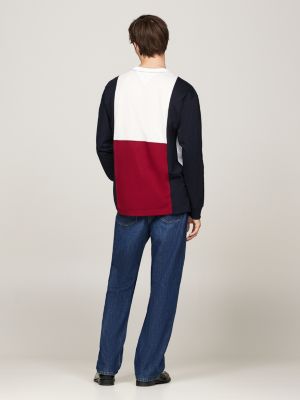 white colour-blocked relaxed long sleeve t-shirt for men tommy hilfiger