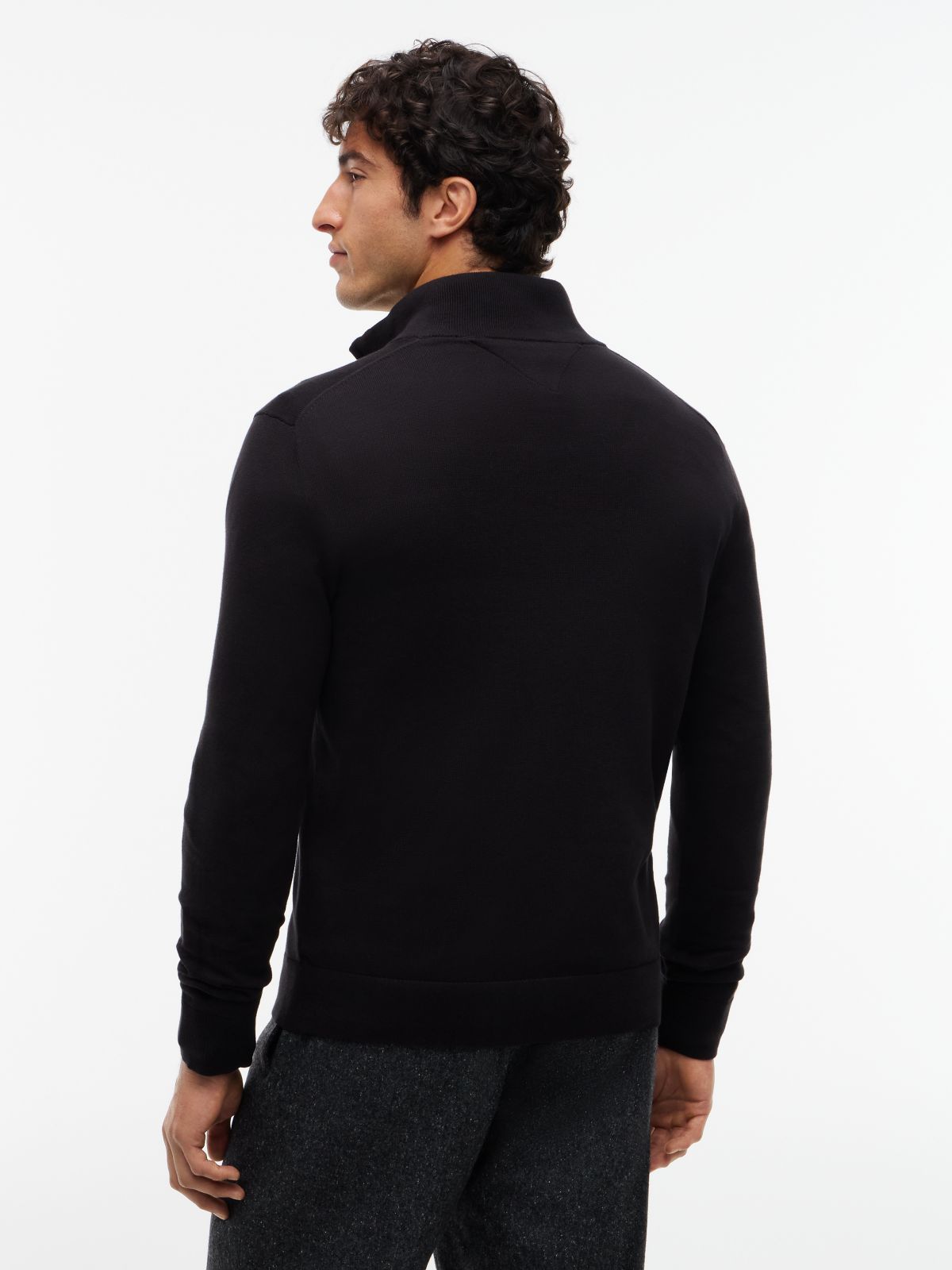 Flag Embroidery Zip-Thru Mock Neck Jumper — Black