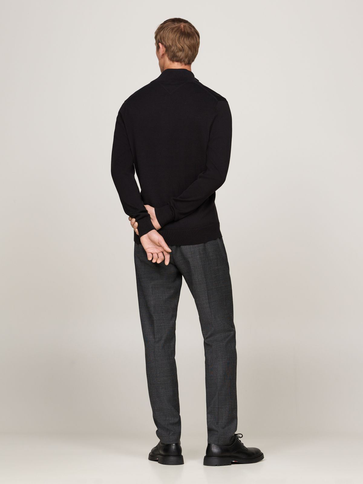 Flag Embroidery Zip-Thru Mock Neck Jumper — Black
