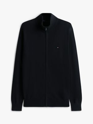 black zip-thru mock neck jumper for men tommy hilfiger
