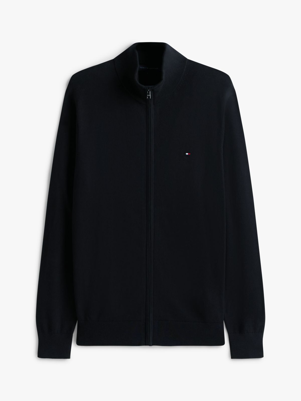 Flag Embroidery Zip-Thru Mock Neck Jumper — Black