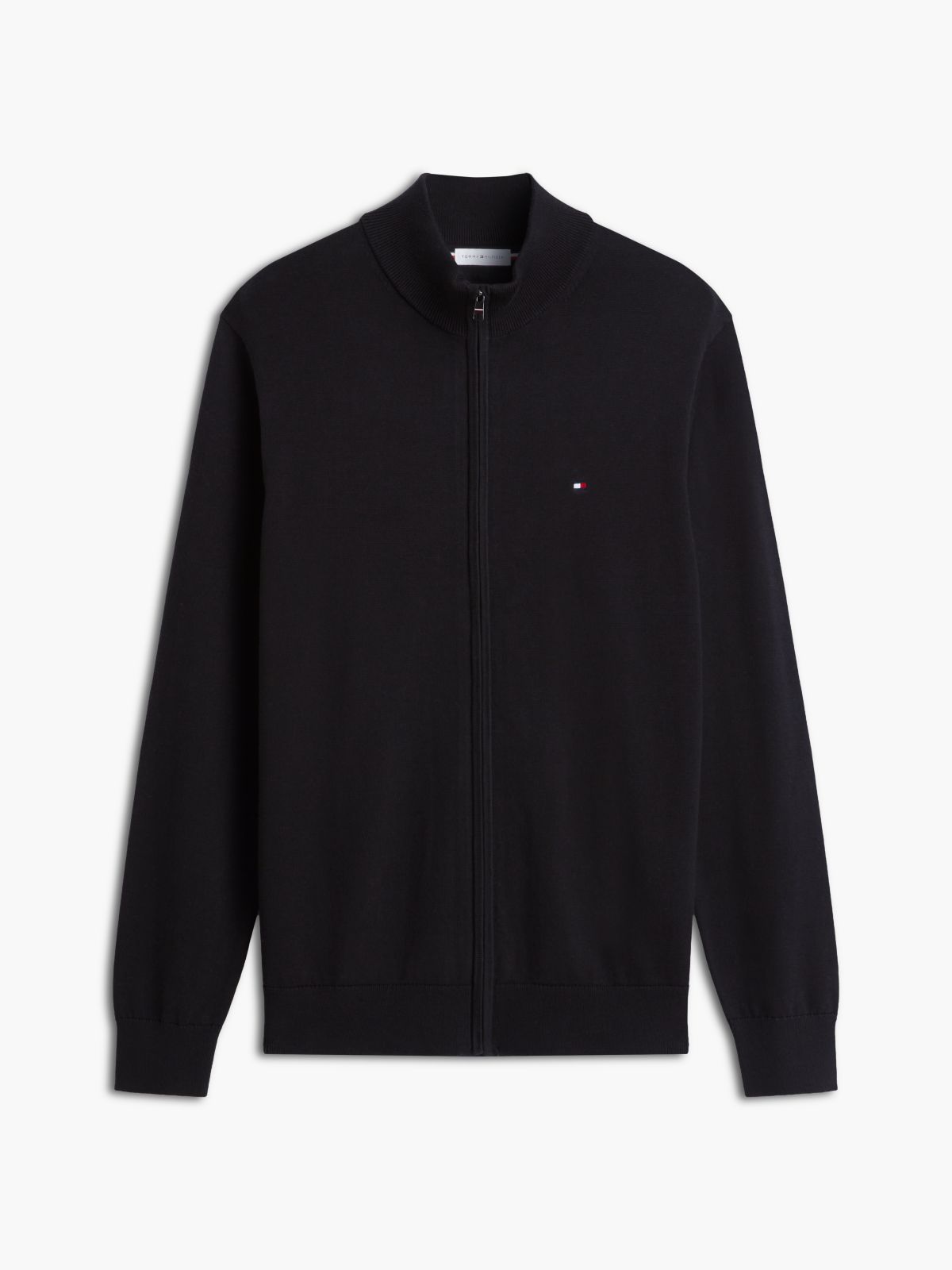 Flag Embroidery Zip-Thru Mock Neck Jumper — Black