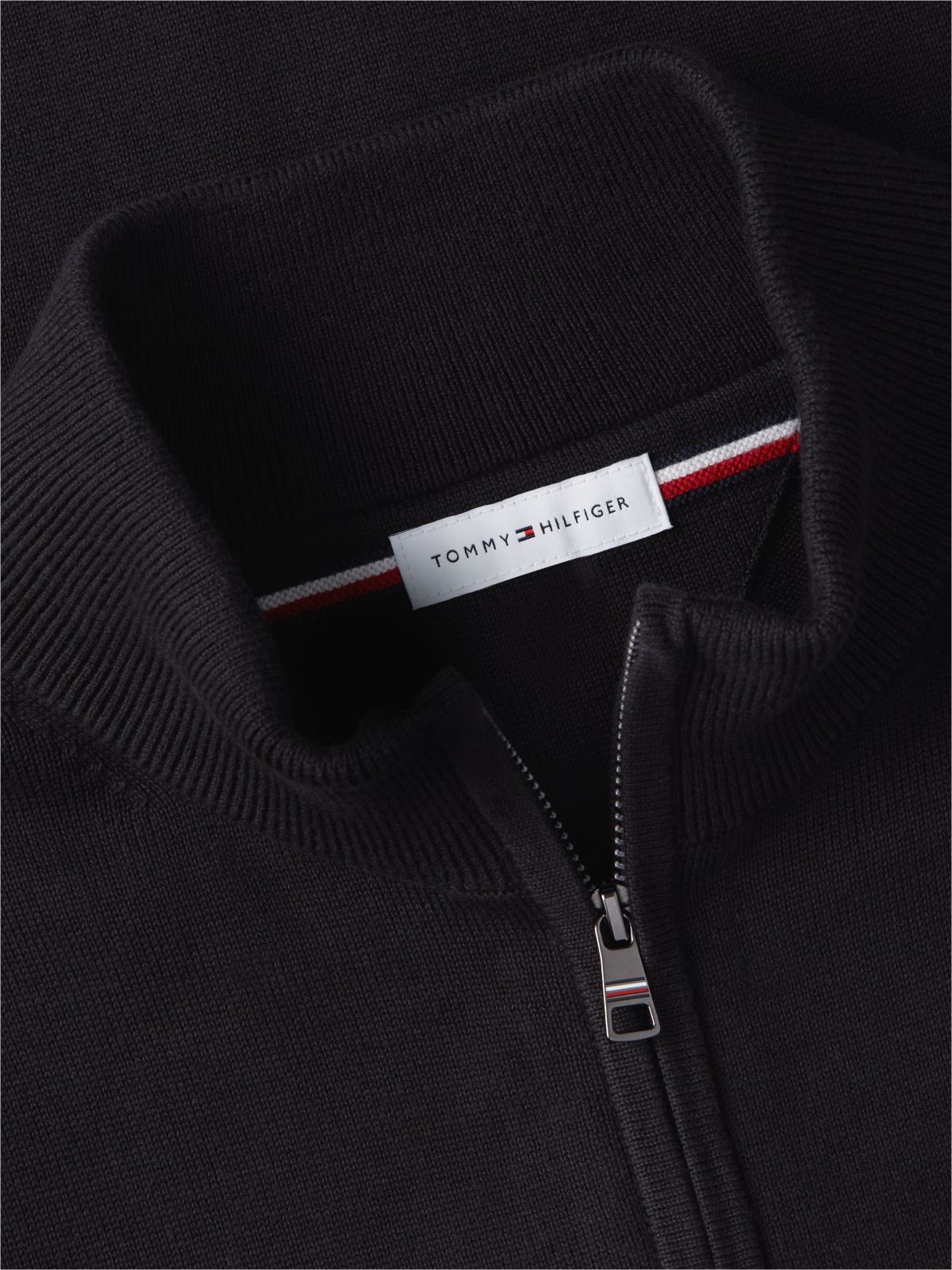 Flag Embroidery Zip-Thru Mock Neck Jumper — Black