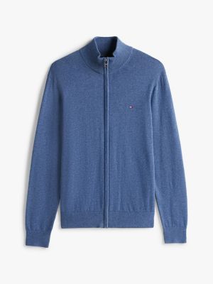 blue mock neck zip-thru jumper for men tommy hilfiger