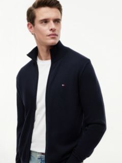 Flag Embroidery Zip-Thru Mock Neck Jumper — Blue 3