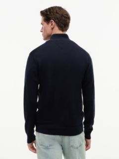 Flag Embroidery Zip-Thru Mock Neck Jumper — Blue 4