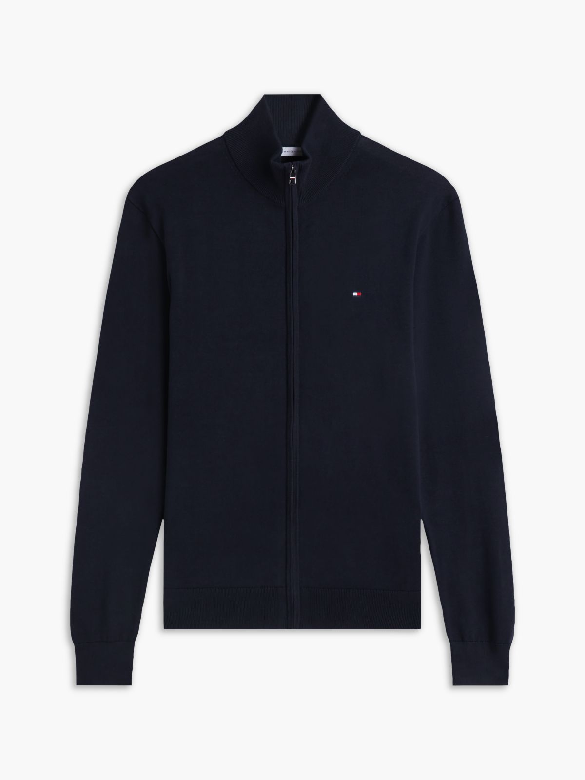 Flag Embroidery Zip-Thru Mock Neck Jumper — Blue