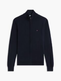 Flag Embroidery Zip-Thru Mock Neck Jumper — Blue 5