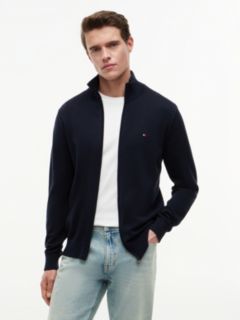 Flag Embroidery Zip-Thru Mock Neck Jumper — Blue 1