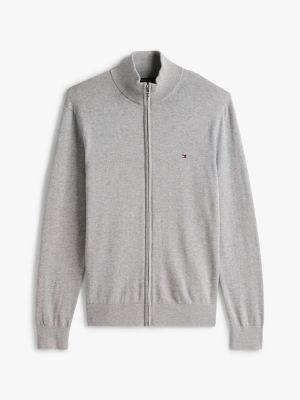 grey mock neck zip-thru jumper for men tommy hilfiger