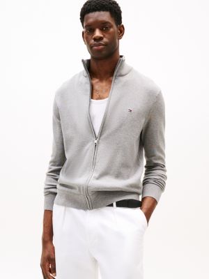 pullover a lupetto con zip integrale grey da uomini tommy hilfiger