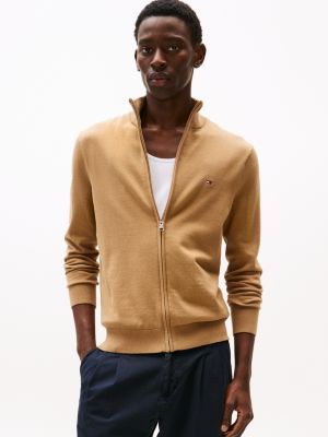 pull zippé à col cheminée brown pour hommes tommy hilfiger