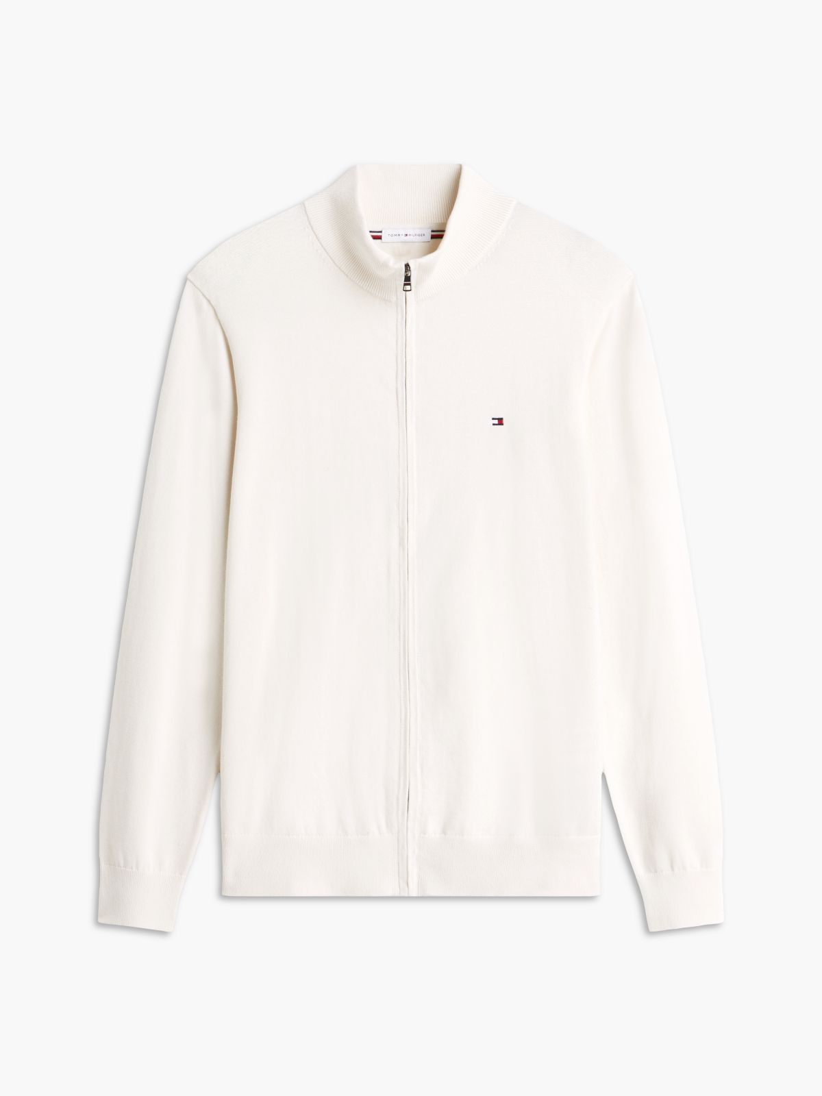 Flag Embroidery Zip-Thru Mock Neck Jumper — Yellow