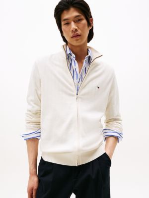 yellow reißverschluss-pullover mit flag-stickerei für herren - tommy hilfiger