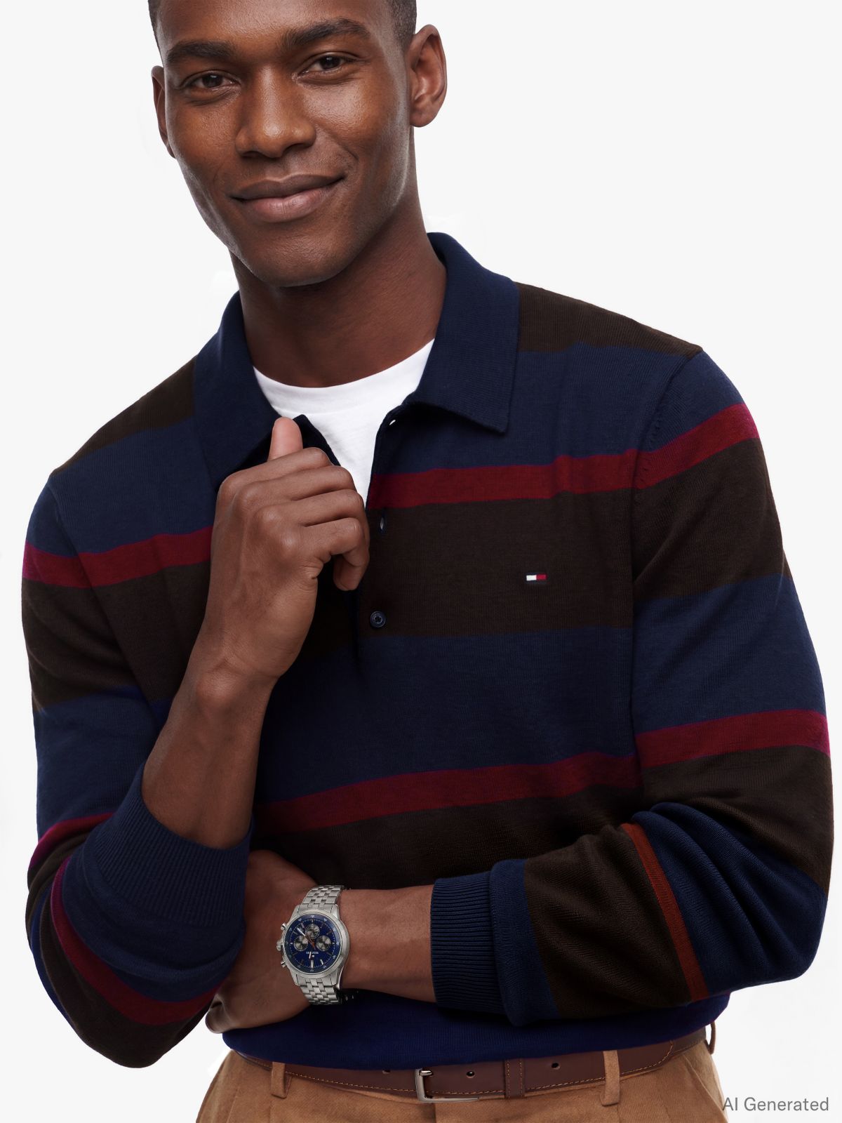 Regular Fit Polo Jumper With Cashmere — Blue