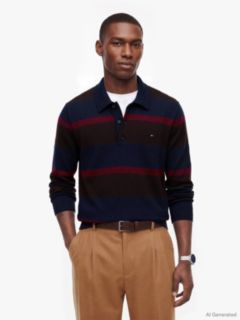 Regular Fit Polo Jumper With Cashmere — Blue 1