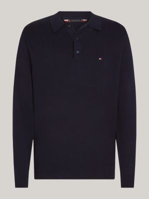 blue polo collar jumper with cashmere for men tommy hilfiger